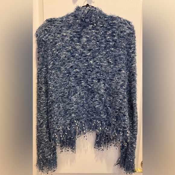 L’AGENCE Azure Fringe Cardigan Blazer in Blue Multi Medium - Picture 9 of 14